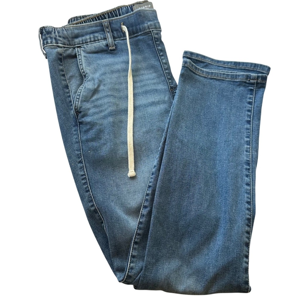 Torrid‎ Denim Joggers Women 0R Blue Medium Wash Elastic Drawstring Waist Stretch